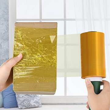 Colorful Mini Stretch Wrap Film with Handle 5 Inch, 80 Gauge Plastic Stretch Film Stretch Wrap for Moving Supplies Wrap &Shrink Wrap Cling Packing Heavy Duty (Yellow)