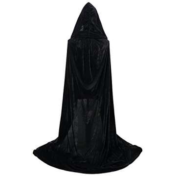 VGLOOK Unisex Adult Long Hooded Velvet Halloween Costumes Cloak Cape Medium Black