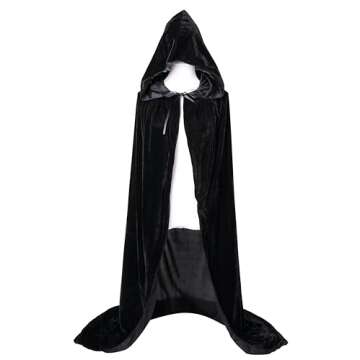 VGLOOK Unisex Adult Long Hooded Velvet Halloween Costumes Cloak Cape Medium Black