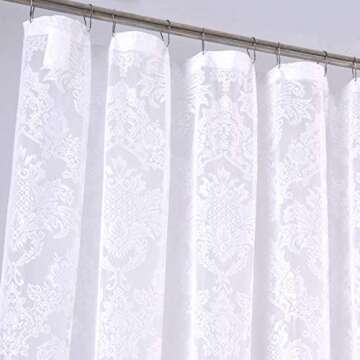 Romance Lace Damask Lace Fabric Shower Curtain, 70 X 72 Long (White)