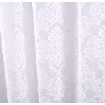 Romance Lace Damask Lace Fabric Shower Curtain, 70 X 72 Long (White)