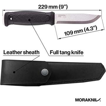 Morakniv Garberg Stainless Steel Full-Tang Fixed-Blade Survival Knife With Leather Sheath, 4.3 Inch