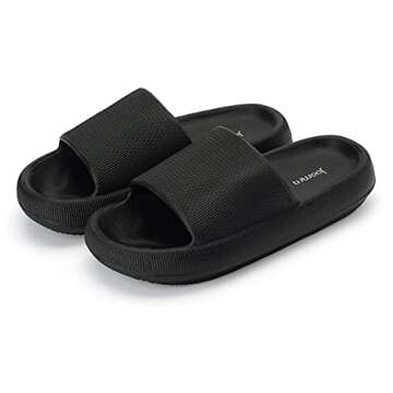 Joomra Womens Pillow Slippers Thick Sole Platform Non Slip House Shower Shoes Bathroom Slides for Ladies Size Cushioned Soft Dorm Indoor Bath Sandals Black 35-36