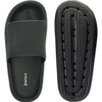 Joomra Womens Pillow Slippers Thick Sole Platform Non Slip House Shower Shoes Bathroom Slides for Ladies Size Cushioned Soft Dorm Indoor Bath Sandals Black 35-36