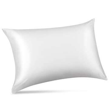 ALASKA BEAR 100% Pure Mulberry Silk Pillowcase for Curly Hair Pillow Slip Cover Machine Washable Body Size(1pc, Cool White)