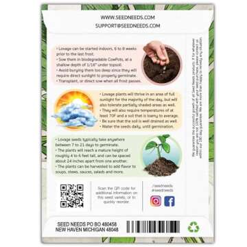 Seed Needs Lovage Seeds for Planting - Non-GMO, Heirloom & Untreated - Organically Grow Your own Medicinal/Culinary Herb Garden Indoors or Outdoors (5 Packs)