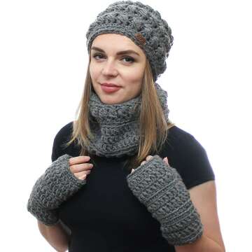 NFB Cozy Knitted Hat Scarf & Glove Set | Perfect Cold Weather Gift for Her