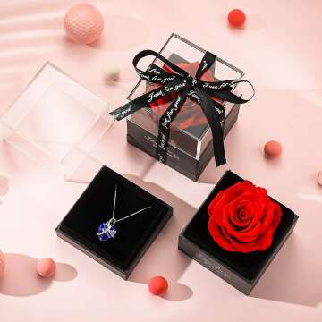 Red Rose & Heart Necklace Gift Set for Women