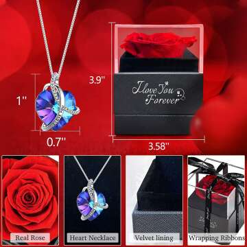 Red Rose & Heart Necklace Gift Set for Women