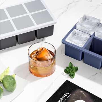 Large Ice Cube Tray for Whiskey: FDDBI Big Square Ice Cube Maker for Cocktail - 3Pack Silicone Old Fashioned Ice Cube Trays - 2inch Huge Cubed Ice Trays for Whisky