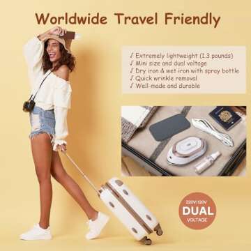 Newbealer Travel Iron with Dual Voltage - 120V/220V Mini Dry Iron for Clothes (No Steam), Non-Stick Ceramic Soleplate, 302℉ Heat Press Machine for Quilting & Sewing, 0.95lbs Lightly (Gold)