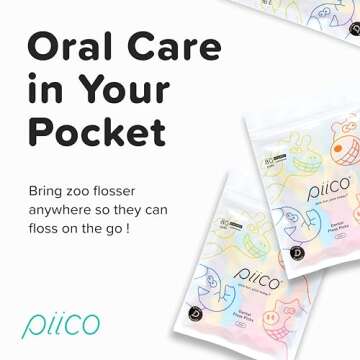 Piico Unflavored Kids Floss - No Fluoride Dual Line Dental Floss Picks - Fun Oral Care in Colorful Floss Sticks Design - Kids Flossers Avoid Tooth Decay & Gum Disease - 80 Count Zoo