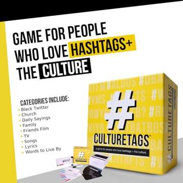 Culture Tags-Card Game for People Who Love Hashtags + Culture, Party Game Set, Gift for Family Fun or Virtual Play, Ages 13+ Years, CB Games