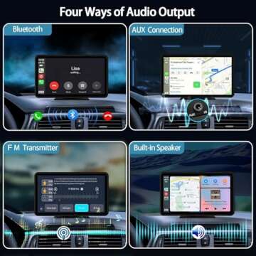 Wireless Car Stereo Compatable with Apple CarPlay and Android Auto,7" HD Portable Bluetooth CarPlay Touch Screen for Car,with Backup Camera Car Play for All Cars Vehicle Overhead Video