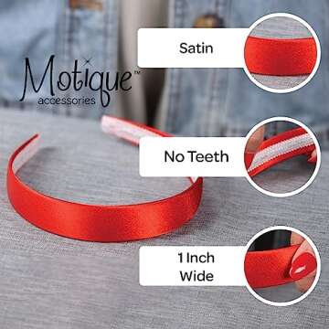 Motique Accessories 1 Inch Satin Hard Headband for Women and Girls