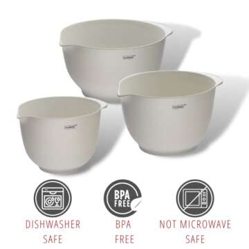 husMait Durable Nesting Melamine Plastic Mixing Bowls - Dishwasher Safe Kitchen Bowls for Cooking, Mixing or Baking Bread, Eggs, Food, or Cookies - Great for Snacks or Kitchen Prep - 3 PC