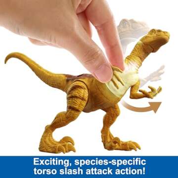 Mattel Jurassic World Strike Attack Dinosaur Toy with Single-Strike Action & Movable Joints, Velociraptor Action Figure Includes Digital Play