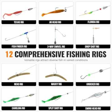 PLUSINNO 397pcs Fishing Accessories Kit, Fishing Tackle Box with Tackle Included, Hooks, Weights, Jig Heads, Swivels Snaps Combined into 12 Rigs, Fishing Gear Equipment for Bass