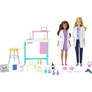 Barbie Careers Playset, Science Lab with 2 Scientist Fashion Dolls, Bench & 10+ Accessories (Amazon Exclusive)