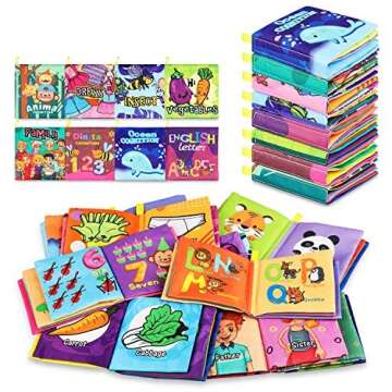 Baby Bath Books,Nontoxic Fabric Soft Baby Cloth Books, Early Education Toys,Waterproof Baby Books for Toddler, Infants Crinkly Cloth Book Bath Toys for 6 to 12 - 18 Months - Pack of 8