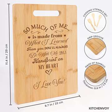 KITCHENVOY Mom Cutting Board Special Love Heart Poem Laser Engraved Bamboo Board as Gift for Mom on Mother's Day, Holiday - Birthday Presents for Mother-in-law - Gifts for Mom from Daughter, Son