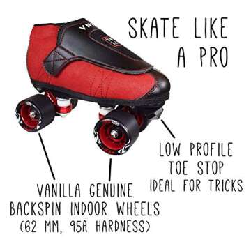 VNLA Junior Code Red Jam Skates for Men and Women - Indoor Unisex Roller Skates for Tricks and Jam Skating- Red/Black (Men 7 / Women 8)