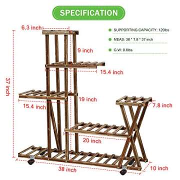 cfmour Wood Plant Stand Indoor Outdoor, Plant Display Multi Tier Flower Shelves Stands, Garden Plant Shelf Rack Holder in Corner Living Room Balcony Patio Yard with 3 Free Gardening Tools