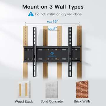 PERLESMITH Fixed TV Wall Mount Bracket, Low Profile Design for Most 26-60 inch LED LCD OLED-4K Flat Screen TVs up to 115lb, Ultra Slim Fixed TV Mount with Max VESA 400x400mm Fits 16 inch Wood Stud