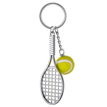 Leprato Tennis Keychain Mini Metal Tennis keychains Cute Tennis Racket Ball Keychain Perfect Gifts