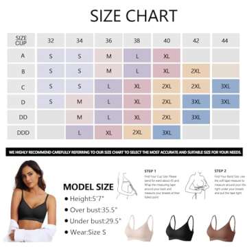 OEAK Womens Push Up Bra Wireless V Neck Bralettes Adjustable Seamless Bra Plunge Comfortable Bra Basic Padded Everyday Bras Black S