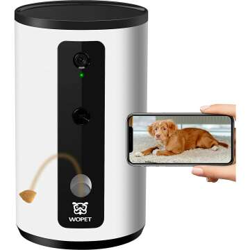 WOPET Smart Pet Camera:Dog Treat Dispenser, Full HD WiFi Pet Camera with Night Vision for Pet Viewing,Two Way Audio Communication Designed for Dogs and Cats,Monitor Your Pet Remotely