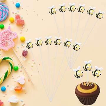 24Pcs Bumble Bee Cupcake Toppers Little Figurine Bee Cupcake Picks Oh Babee Cake Decorations for Bee Theme Baby Shower Kids Boys Girls Birthday Party Decoration Supplies