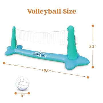 JOYIN Inflatable Pool Float Set Volleyball Net & Basketball Hoops, Floating Swimming Game Toy for Kids and Adults, Summer Floaties, Volleyball Court (105”x28”x35”)|Basketball (27”x23”x27”),L-Blue