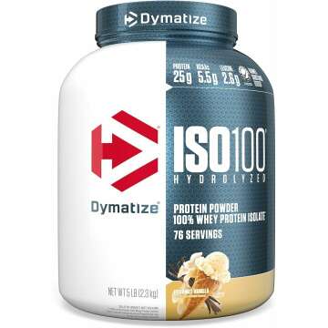 Dymatize ISO 100 Whey Protein Powder with 25g of Hydrolyzed 100% Whey Isolate, Vanilla 5 Pound, Package may vary