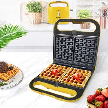 Health and Home Multi Baker, with 3 sets of interchangeable plates for making Belgian Waffle, Gourmet Sandwich, Doughnuts and More Snacks