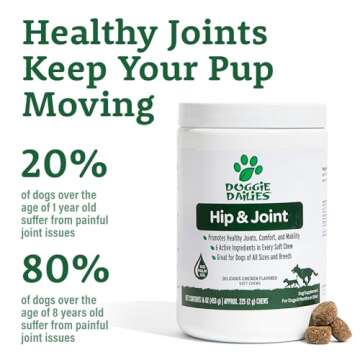 Doggie Dailies Glucosamine for Dogs - 225 Chews - Joint Supplement for Dogs of All Breeds & Sizes - Hip and Joint Supplement for Dogs - Premium Glucosamine and Chondroitin for Dogs (Chicken)