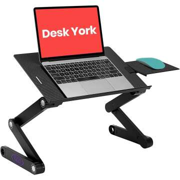 Desk York Portable Laptop Table for Couch, Computer Lap Desk, Laptop Holder for Bed and Sofa, Adjustable Laptop Desk w/ Cooling Fan, Gift for Wife, Husband, Sister, Brother