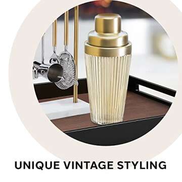 OGGI Vintage Ribbed Glass Cocktail Shaker- 16oz, Gold Stainless Steel Top; Ideal Martini Shaker, Drink Shaker, Bartender Shaker; Make Great Bar Gifts, Cocktail Accessories and Bar Cart Accessories