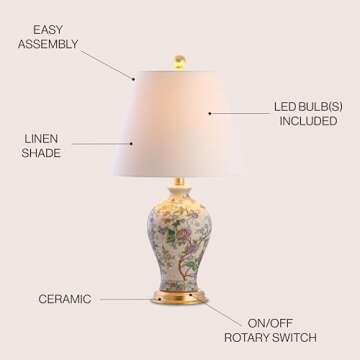 JONATHAN Y JYL3009A Grace 24" Floral LED Table Lamp Classic Cottage Bedside Desk Nightstand Lamp for Bedroom Living Room Office College Bookcase LED Bulb Included, Multicolor