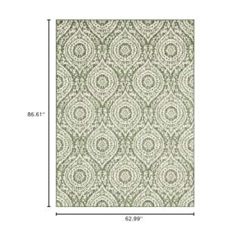 Nicole Miller New York Patio Country Zoe Moroccan Damask Indoor/Outdoor Area Rug, Light Green/Ivory, 5'2"x7'2"