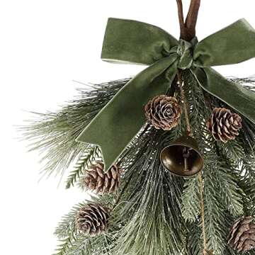 LampLust Christmas Swag for Front Door, 18 Inch Pine Swag with Bells, Mini Pinecones & Ribbon, Teardrop Christmas Swags for Decorating, Farmhouse Holiday Winter Decorations, Porch Window Wall Decor