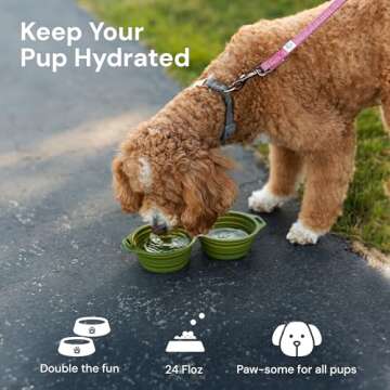 Pup Culture Dual Collapsible Dog Bowls | Silicone Travel Water Bowl for Dogs | Food Grade, No Plastic Rim, Portable Dog Bowl for Food and Water - Easy to Clean | BPA Free and Safe for Your Pup-Tan