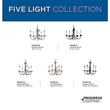 Progress Lighting P4008-31 Five Light Chandeliers, 21-Inch Diameter x 16-Inch Height, Black