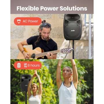 Moukey PA System, 8 Inch DJ Speakers 800W Peak with Rechargeable Battery, Bluetooth 5.0, Active & Passive Powered PA Speakers with USB/TF/FM/AUX/Mic Inputs, 2 Tripod Stands, Wired Mic, Remote