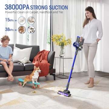 Nioga Cordless Vacuum Cleaner, 400W/33Kpa Lightweight Stick Vacuum with Touch Screen,45Mins Runtime Rechargeable Vacuum Cleaner for Home, Cordless Vacuum for Pet Hair/Carpet/Hard Floor