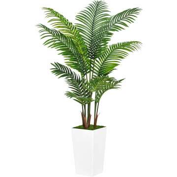 Artificial Palm Tree 5FT - Stylish Faux Areca Plant with White Planter