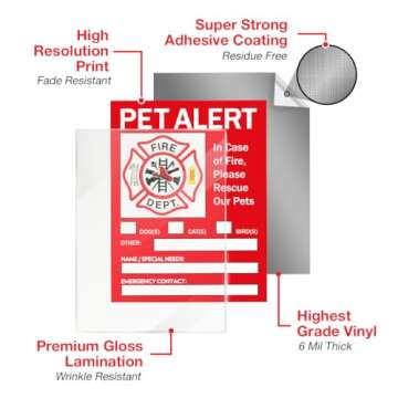 Pet Alert Safety Fire Rescue Sticker - Save Our Pets Emergency Pet Inside Decal - in Case of Emergency Danger Pet in House Home Window Door Sign