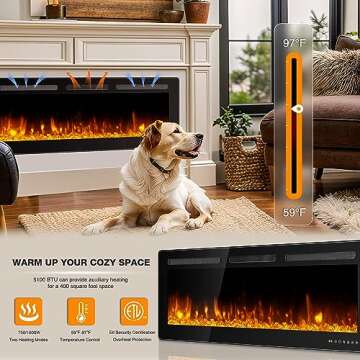 Manastin 60" Electric Fireplace Ultra-Thin Recessed Wall Mounted Fireplace Insert 750/1500W Adjustable Flame Linear Fireplace Heater with 12h Timer/Remote Control/Touch Screen/Crystal Stone