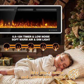 Manastin 60" Electric Fireplace Ultra-Thin Recessed Wall Mounted Fireplace Insert 750/1500W Adjustable Flame Linear Fireplace Heater with 12h Timer/Remote Control/Touch Screen/Crystal Stone