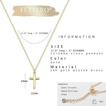 Fettero Cross Necklace Gold Faith Pendant 14K Gold Plated Dainty Chain Minimalist Simple Tiny God Lords Prayer Religious Jewelry